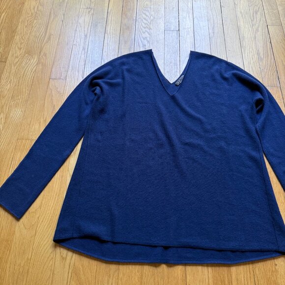 100% Cashmere Navy Blue L Vince Long Sleeve V-Neck Sweater Pullover Top - Picture 4 of 12